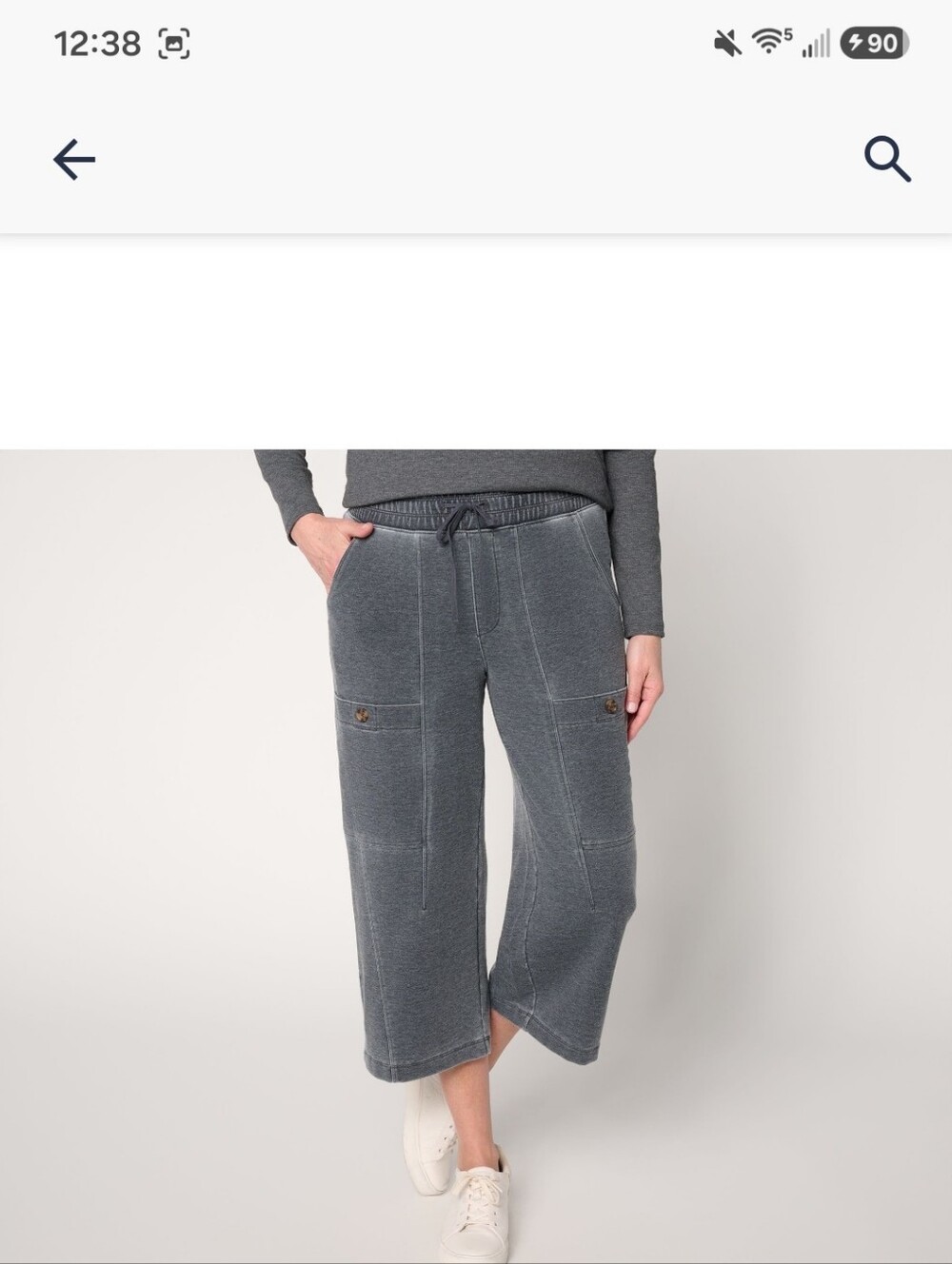 AnyBody Charcoal Gray  Cargo Wide-Leg Cropped Drawstring Pants